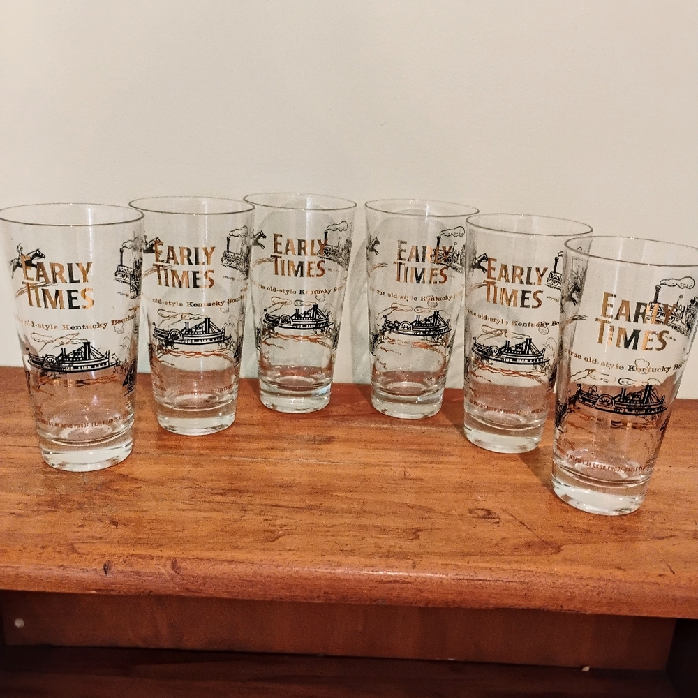 Vintage Early Times Kentucky Bourbon High Ball Glasses - Set of 6